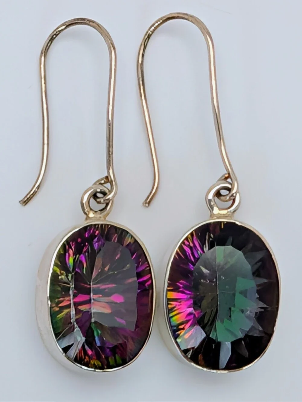 Large Mystic Topaz Oval S925 Sterling Silver Gemstone Dangle Earrings